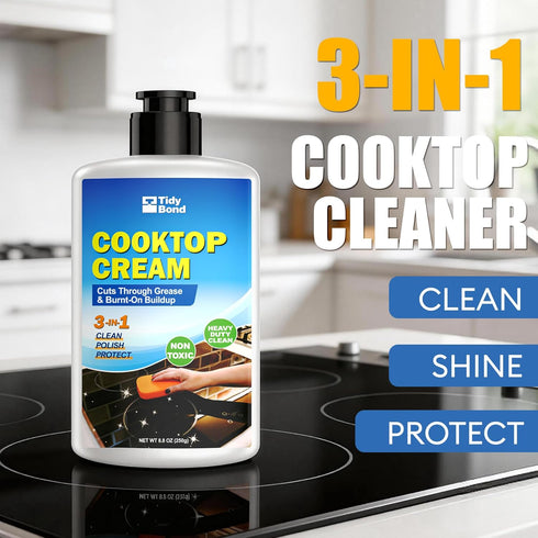 Tidybond 8.8 oz Glass Cooktop Cleaner & Polish Kit Heavy Duty Stove Top Cleaner with Scraper & Scrubbing Pad, Removes