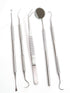 Dental Hygiene Set of 5 - Stainless Steel Tarter Scraper, Toothpick, Mouth Mirror, Ideal for Personal Use