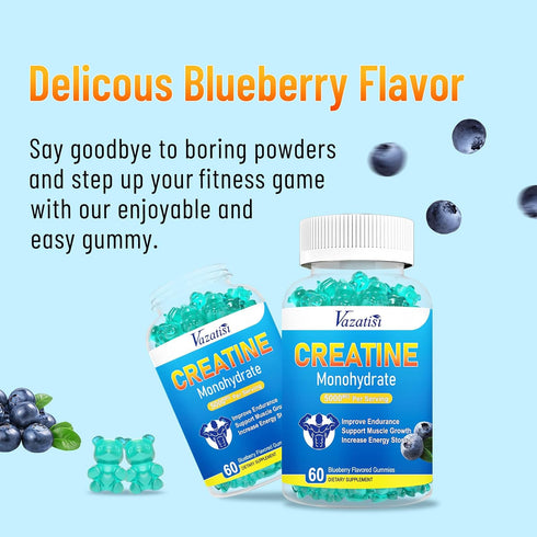 2 Pack Creatine Monohydrate Gummies 5g for Women & Men, Sugar Free Vegan Supplement for Build Muscles, Increase Energy