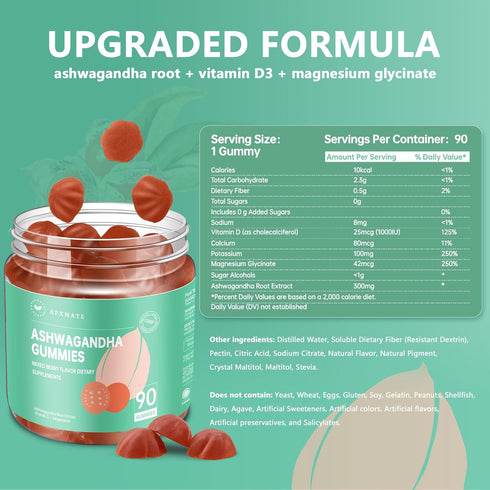 AFXMATE Ashwagandha Gummies for Women - Magnesium Glycinate Supplement, Sugar Free, Vegan, Gluten Free (90 Gummies)