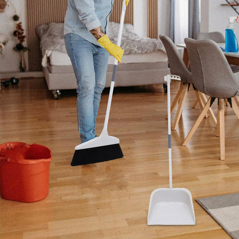 KALLORY Broom and Dustpan Set, Dust Pan and Broom Combo for Floor Cleaning, Long Handle for Indoor Outdoor Use