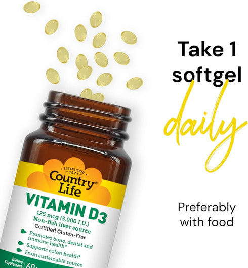 COUNTRY LIFE Vitamin D3 5000 IU - 60 Count
