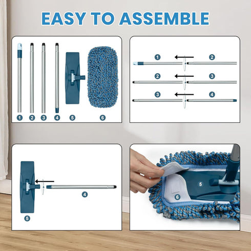 Microfiber Mops for Floor Cleaning, 58" Long Handle Wet and Dry Mop with Washable Pad for Hardwood and Tile