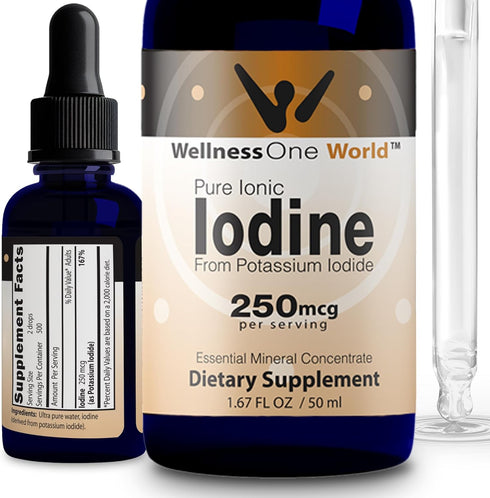 WellnessOne Iodine Drops for Thyroid Support - Fast Acting Liquid Iodine Supplement