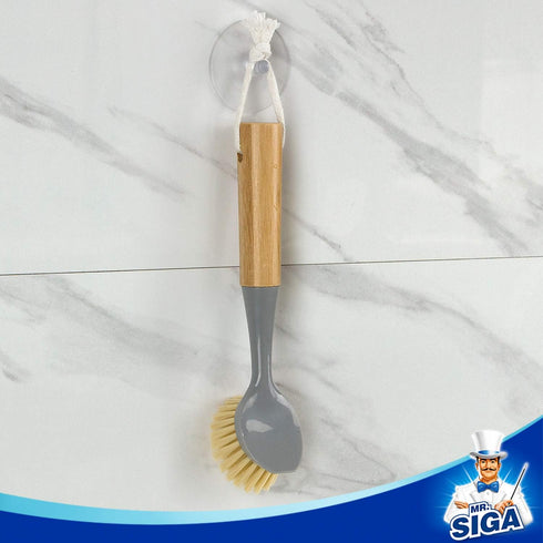 Pack 2 MR.SIGA Dish Brush with Bamboo Handle Built-in Scraper, Scrub Brush for Pans, Pots, Kitchen Sink Cleaning