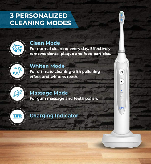 Sonic Electric Toothbrush for Adults with 5 Replacement Heads, 3 Modes & Built-in Timer, White