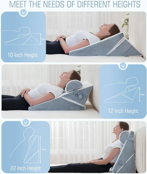 HDJOAPS 3Pcs 9&12 Inch Orthopedic Bed Wedge Pillow for Sleeping, Post Surgery or Back, Neck and Knee Support