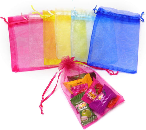 50pcs Drawstring Organza Jewelry Candy Pouch - Christmas Wedding Party Favor Gift Bags (3.5x4.5, Mixed Color)