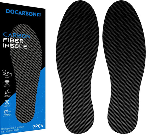 Carbon Fiber Insole, 1 Pair, Rigid Shoe Insert for Foot Fractures, Arthritis, Turf Toe, Hallux Limitus