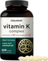 NatureBell Vitamin K Complex - 300 Coconut Oil Softgels, K1 + K2 (MK-7 & MK-4) for Heart & Bone Support, Non-GMO