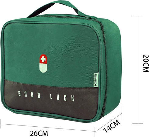 Portable First Aid Bags Emergency Box Travel Case, Waterproof Medication Organizer for Home Office Outdoor, Green
