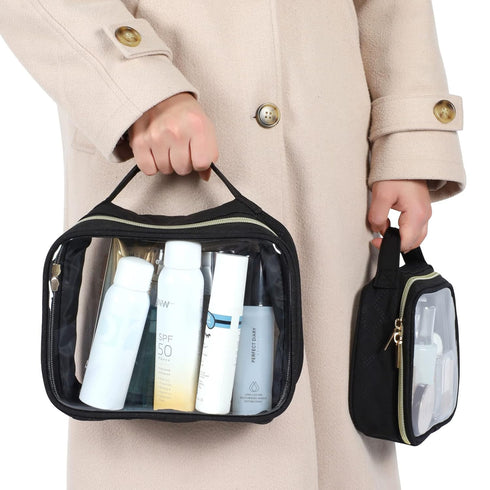 PACKISM Clear Makeup Bags - TSA Approved Large Opening Toiletry Bag, Black Travel Essentials