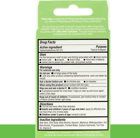 After Bite Outdoor Formula - Itch Relief Gel with Diphenhydramine HCl, 0.7 oz (4 Pack)