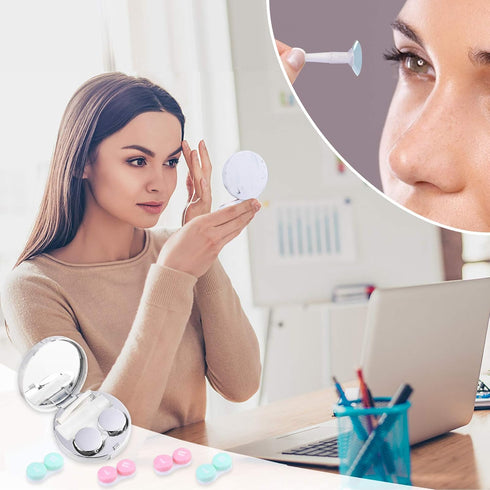 Contact Lens Case Portable Travel Box with Mirror, Tweezers, Remover Tool & Solution Bottle