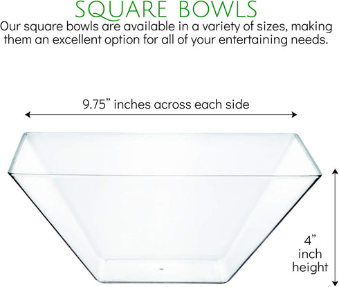 PLASTICPRO Disposable Square Plastic Large Clear Serving Bowls Extra Heavy Duty for Party's Snack or Salad Bowl, Elegant Pack of 4 by PLASTICPRO