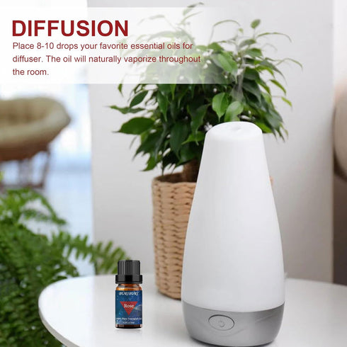 BURIBURI Rose Essential Oil for Diffuser, 100% Pure Natural Aromatherapy - 10ml Romantic Rose Scented Oil