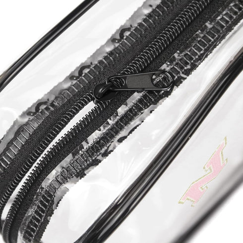 Clear Portable Travel Toiletry Bag, Chenille Letter Cosmetic Bag with Zipper, Waterproof Organizer (Black, B)