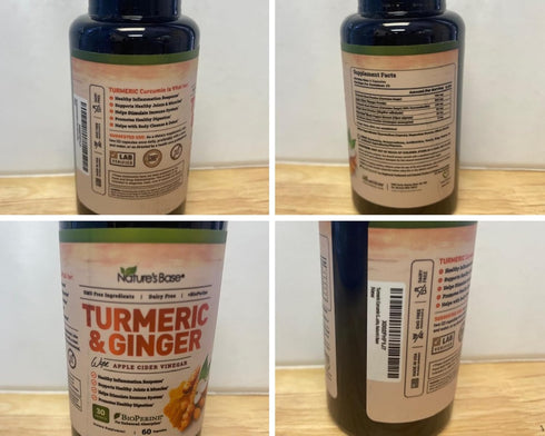 Turmeric and Ginger Supplement - Tumeric Curcumin Joint Support Pills with Apple Cider Vinegar & BioPerine, 60 Capsules