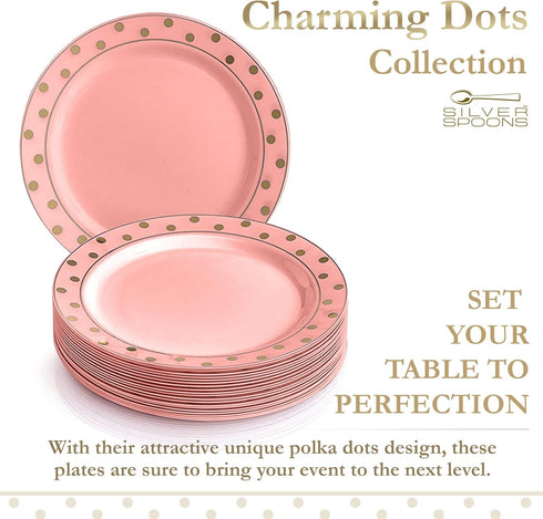 SILVER SPOONS Elegant Disposable Plates, (24 Piece) Heavy Duty Dinner Set 10.25”, Fine Dining Plastic Dishes