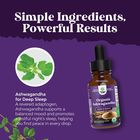 USDA Organic Ashwagandha Liquid Drops - Vegan Root Extract for Energy, Stress, Mood Support, Non-GMO
