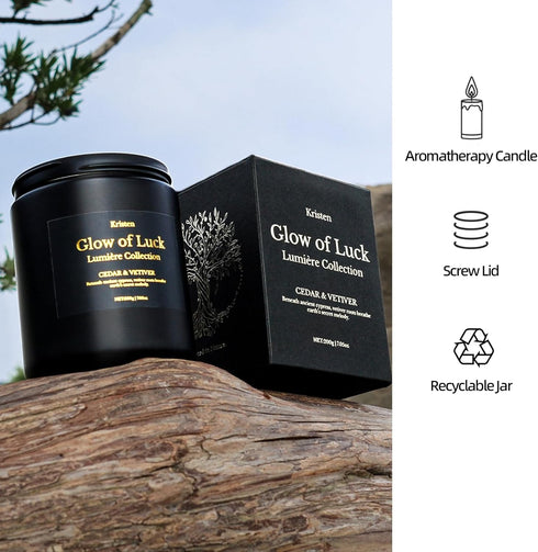 Kristen 7.05oz, 42-Hour Luxury Candle Gift for Men Cedarwood & Vetiver Soy Candle, Handcrafted Black Jar, Burn, Premium