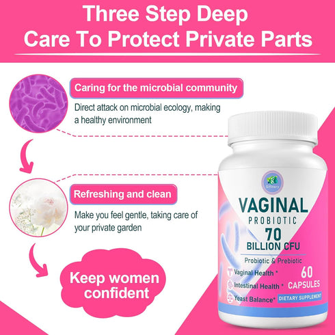 Vaginal Probiotics, 70 Billion CFU, 13 Strains for Women with Prebiotic & D-Mannose for Vaginal Health, 60 Capsules