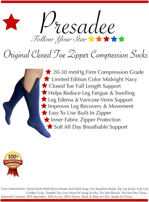 Original Navy 20-30 mmHg Firm Compression Leg Sock - Closed Toe, Men Women, 1 Pair (4X-Large)