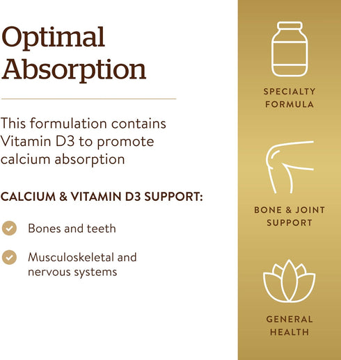 Solgar Calcium Citrate with Vitamin D3, 240 Tablets - Supports Musculoskeletal & Nervous Systems, Non-GMO, Gluten Free