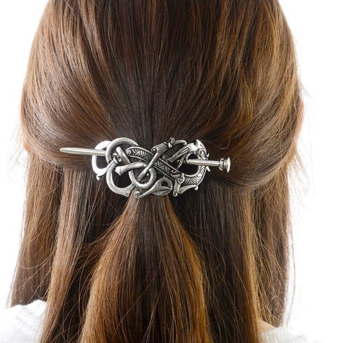 Viking Celtic Hair Slide Hairpins, Antique Silver Hair Accessories, Celtic Knot Hair Barrettes for Long Hair Jewelry