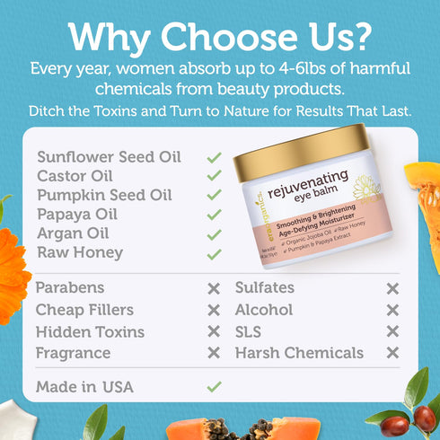 USDA Organic Eye Moisturizer Cream, Rejuvenating Age Defying Balm with Jojoba Oil and Argan Oil for Sensitive Skin