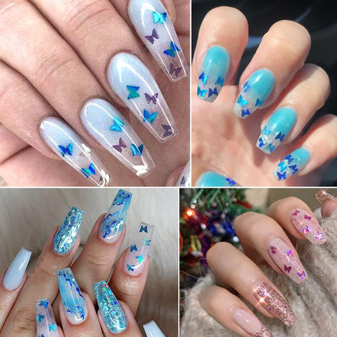 12 Colors Butterfly Nail Art Stickers, Butterflies Nail Glitter Sequins, 3D Art Accessories for Acrylic Nails