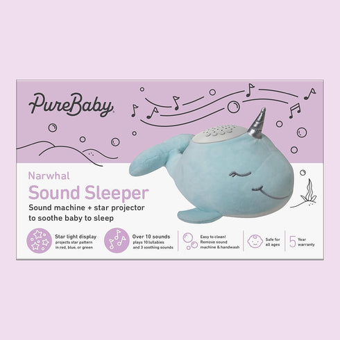 PureBaby Sound Sleepers Portable Sound Machine & Star Projector - Plush Sleep Aid for Baby Toddlers with Soothing Night