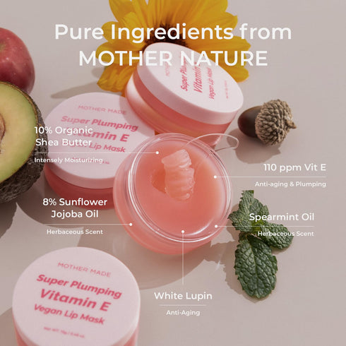 Natural Plumping Vitamin E Lip Mask, 0.46 Oz | Hydrating Lip Moisturizer for Soft, Smooth, Plump Lips with Organic Shea