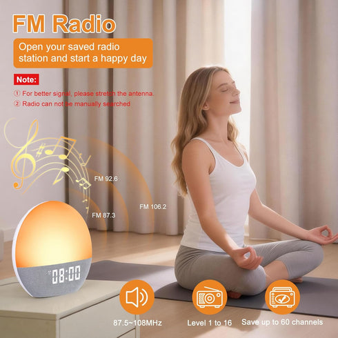 LUMLLSAJI 24 17 Dimmable Sunrise Alarm Clock, White Noise Sound Machine, Gentle Alarm Clocks for Bedrooms, Natural