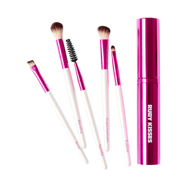 Ruby Kisses Travel Size Makeup Brushes Set, Eye Makeup Brush Set with Case, 5 PCS Blending, Angled, Eyebrow Brushes