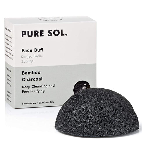 pureSOL Activated Charcoal Konjac Sponge, 100% Natural, Eco-Friendly Facial Sponge for Acne, Exfoliating