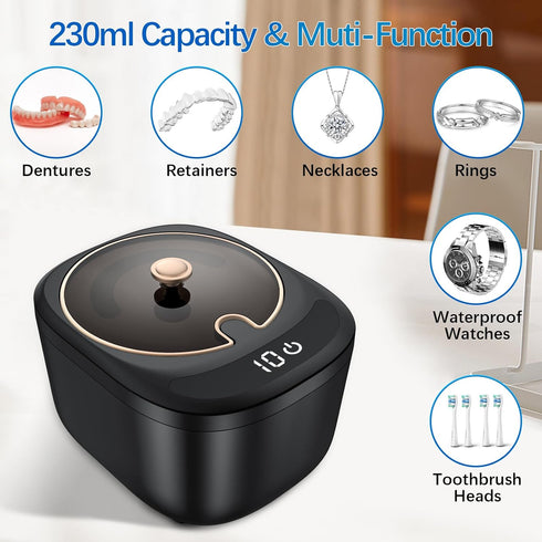 Ultrasonic Retainer Cleaner Machine - Raccomb 45kHz LED Light Ultrasonic Cleaner for Dentures, Aligner, Mouth Guard,