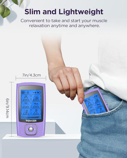TENKER TENS Unit Muscle Stimulator, Rechargeable Electronic Pulse Massager with 24 Modes, 2"x2" and 2"x4" Electrode Pads
