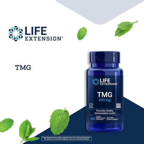 Life Extension TMG 500 mg – 60 Liquid Vegetarian Capsules, Trimethylglycine Supplement, Gluten-free, Non-GMO, Vegetarian