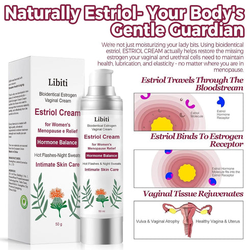 Libiti 50g Estriol Cream for Women, Silky Peach Vaginal Estrogen Cream, Menopause Relief: Hormone Balance, Treat Night