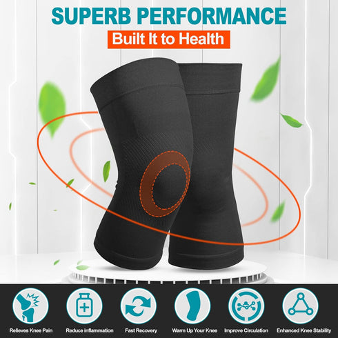 Knee Compression Sleeves, 1 Pair, 20-30mmHg Support Brace for Unisex, Pain Relief & Injury Recovery, Black