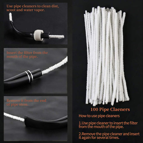 Pipe Cleaners Tool Set, 100 Hard Bristle Pipe Cleaners, 3-in-1 Tamper Reamer, Mini Nylon Brush Set, 2 Straw Cleaning