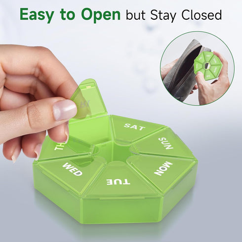 Weekly Pill Organizer - 2 Pack Portable Pill Box Medicine Case, 6 Colors for Vitamins, Fish Oil, Supplements