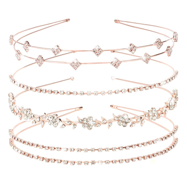 Jaciya Rhinestone Headband, 4 Pieces Rose Gold Bridal Headbands, Crystal Bling Hair Accessories