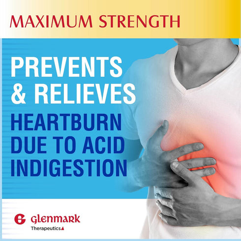 Glenmark Maximum Strength Famotidine Tablets - 20 mg, Acid Reducer for Heartburn Relief, 85 Count