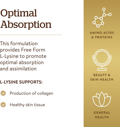 Solgar L-Lysine 500 mg, 250 Vegetable Capsules - Non-GMO, Vegan, Gluten Free - Enhanced Absorption & Collagen Support