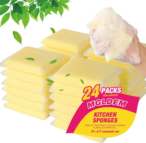Kitchen Sponges - All-Purpose Dish Sponge, Non-Scratch Cleaning Mat for Kitchen Pans, Tableware (24 Pads)