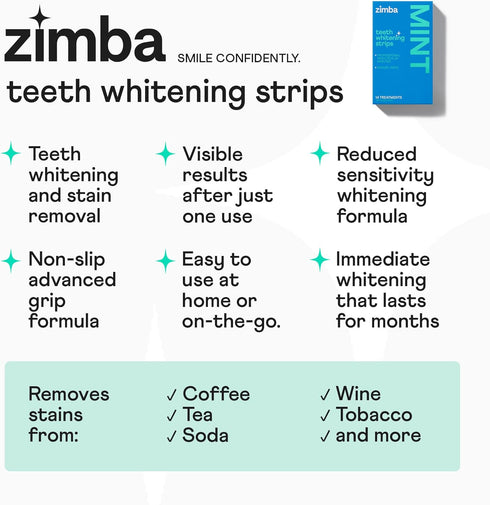 New Zimba Cherry Flavored Teeth Whitening Strips, Vegan, Enamel Safe, 14 Day Treatment