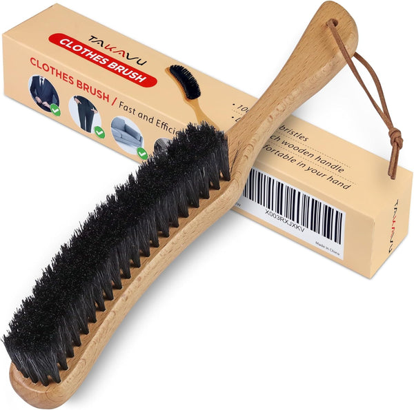 TAKAVU Premium Clothes Brush, Hat Brush with 100% Black Boar Bristle, Large Beech Wood Handle for Lint Removal