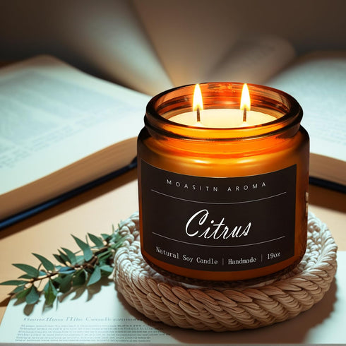 Home|19oz 100h Candle|2 MOASITN Citrus Large Heavenly Scented Candles for Long Lasting Clean Burn|Natural Soy